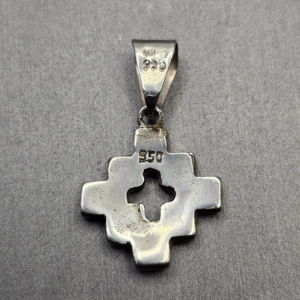 VTG 950 Silver Gemstone Chakana Inca Cross Pendant 1 1/8" Signed DW Rainbow - Picture 2 of 5